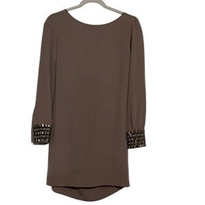 Romeo & Juliet Couture Elegant Taupe Dress Top Embellished Sleeves Size Med NEW